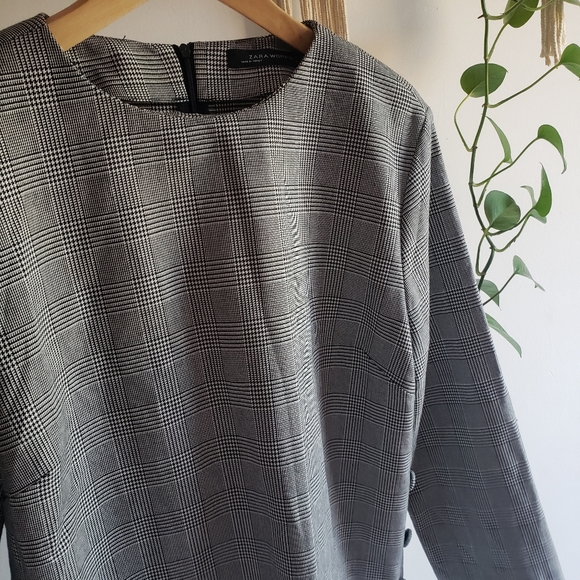 Zara Woman Glen Plaid Check Side Button Blouse Shirt Top Medium Houndstooth - Picture 5 of 10